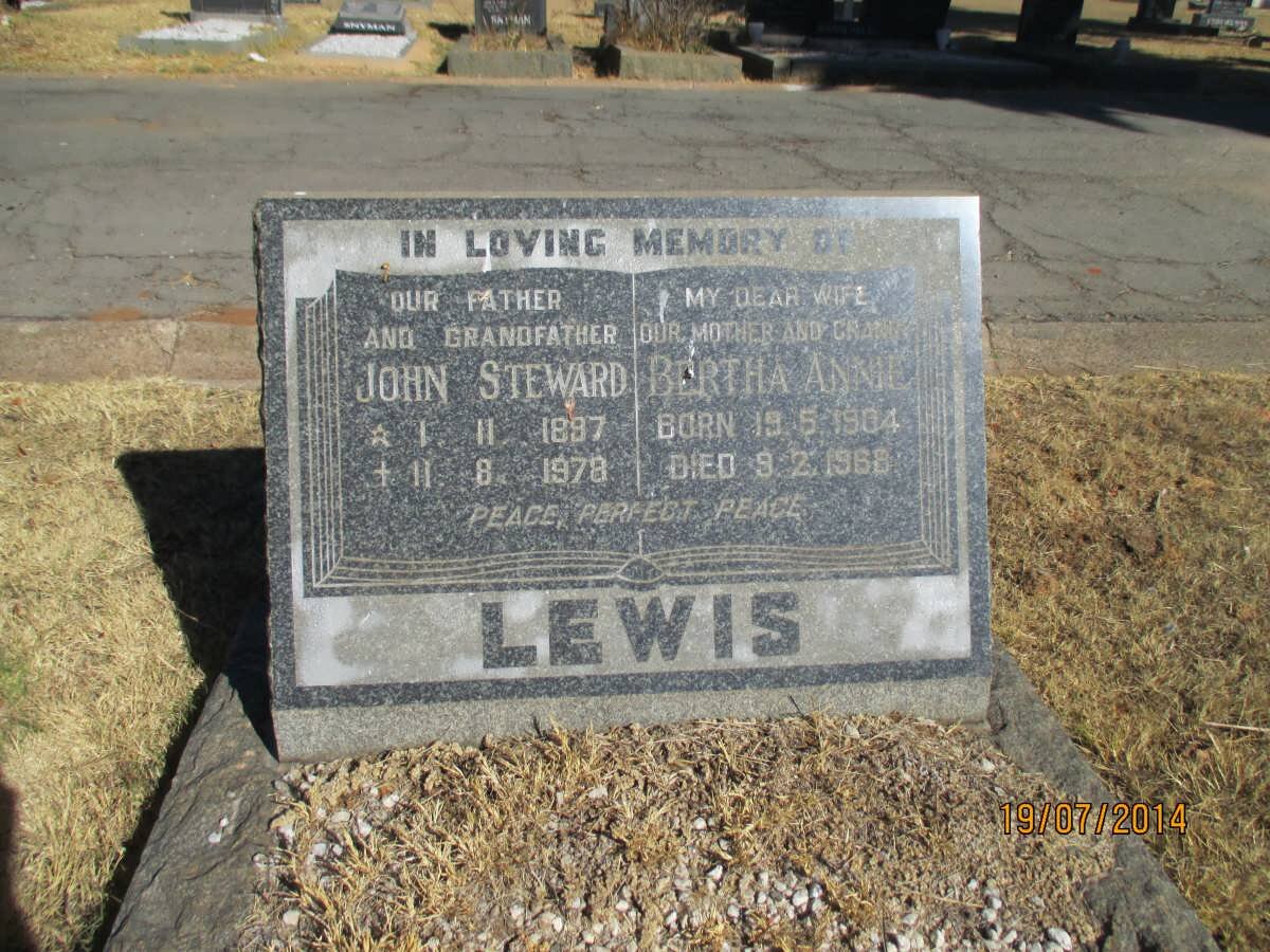 LEWIS John Steward 1897-1978 &amp; Bertha Annie 1904-1968