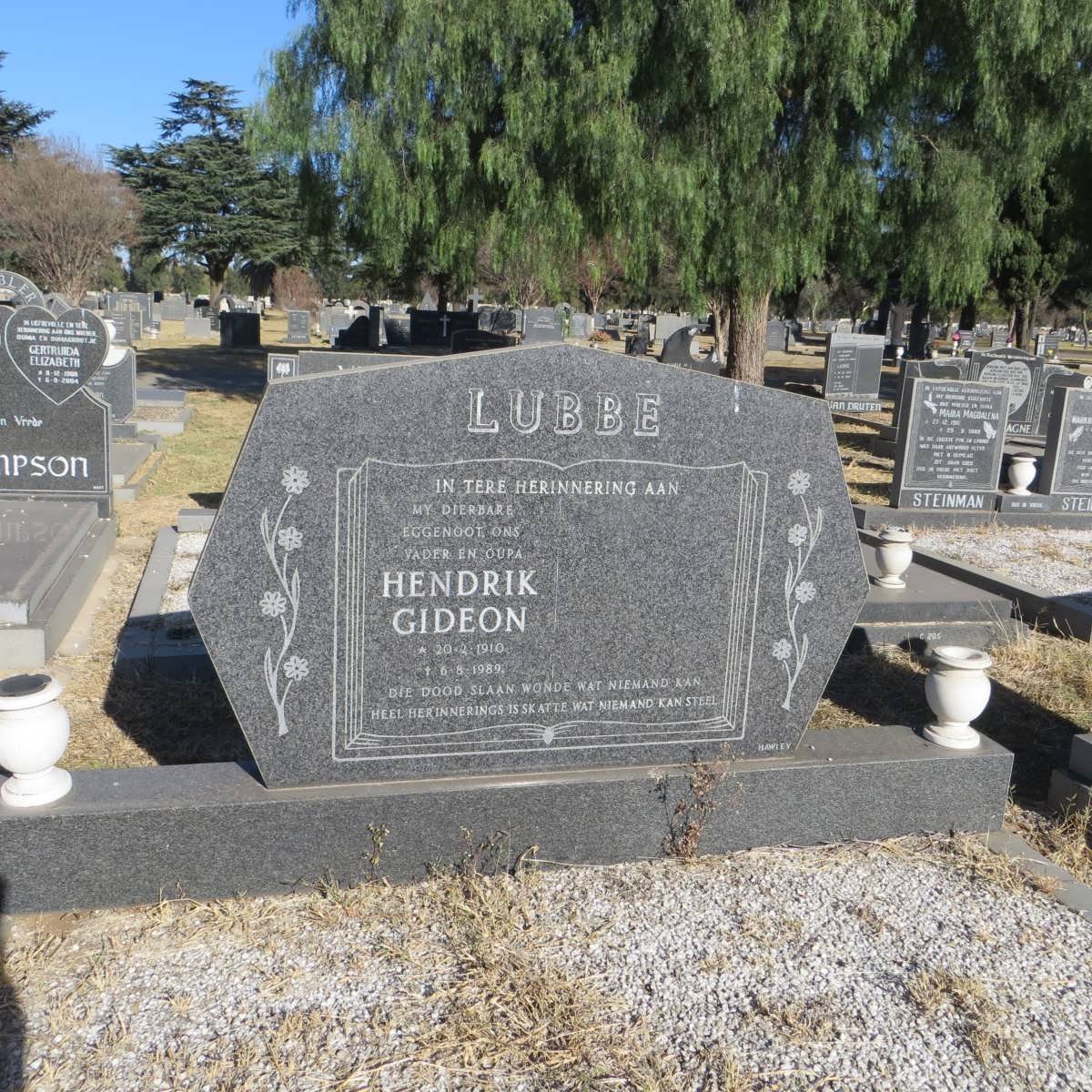 LUBBE Hendrik Gideon 1910-1989