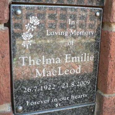 MacLEOD Thelma Emilie 1922-2009