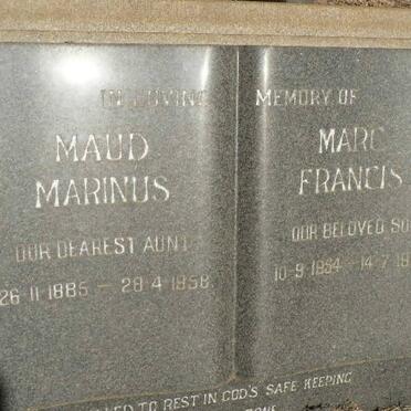 MARINUS Maud 1885-1958 :: MARINUS Marc Francis 1954-1969