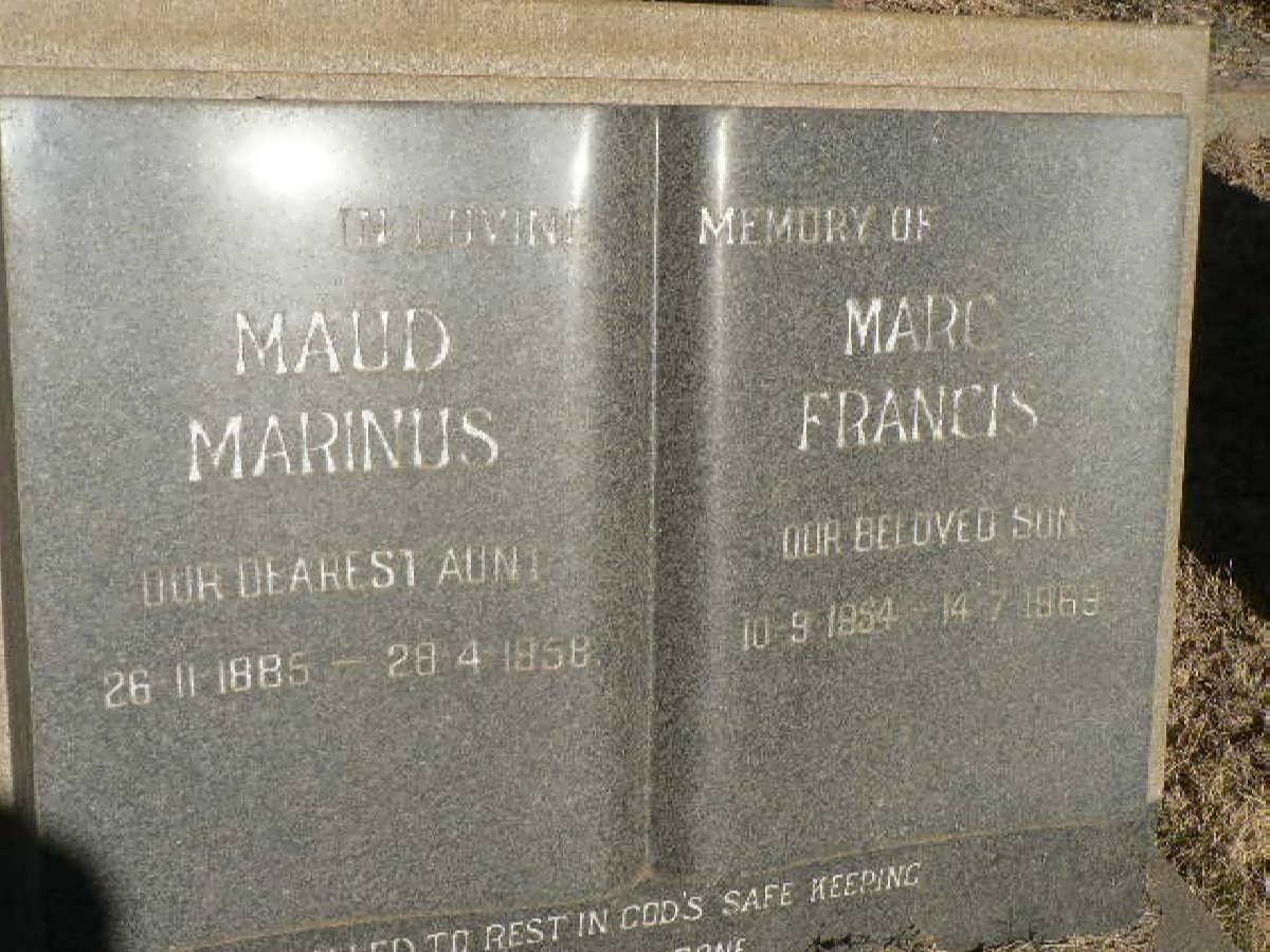 MARINUS Maud 1885-1958 :: MARINUS Marc Francis 1954-1969
