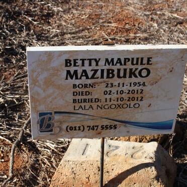 MAZIBUKO Betty Mapule 1954-2012