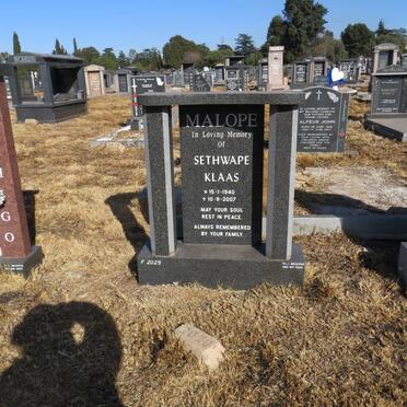 MALOPE Sethwape Klaas 1940-2007