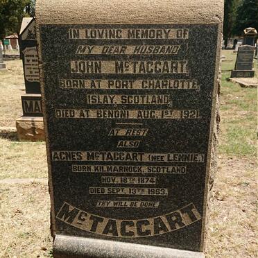 MCTAGGART John -1921 &amp; Agnes LENNIE 1874-1963