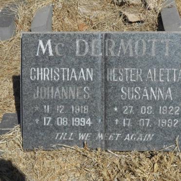 McDERMOTT Christiaan Johannes 1918-1994 &amp; Hester Aletta Susanna 1922-1992