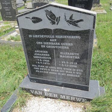 MERWE Andries Johannes Gerhardus, van der 1906-1973 &amp; Elizabeth Magrietha 1918-2006