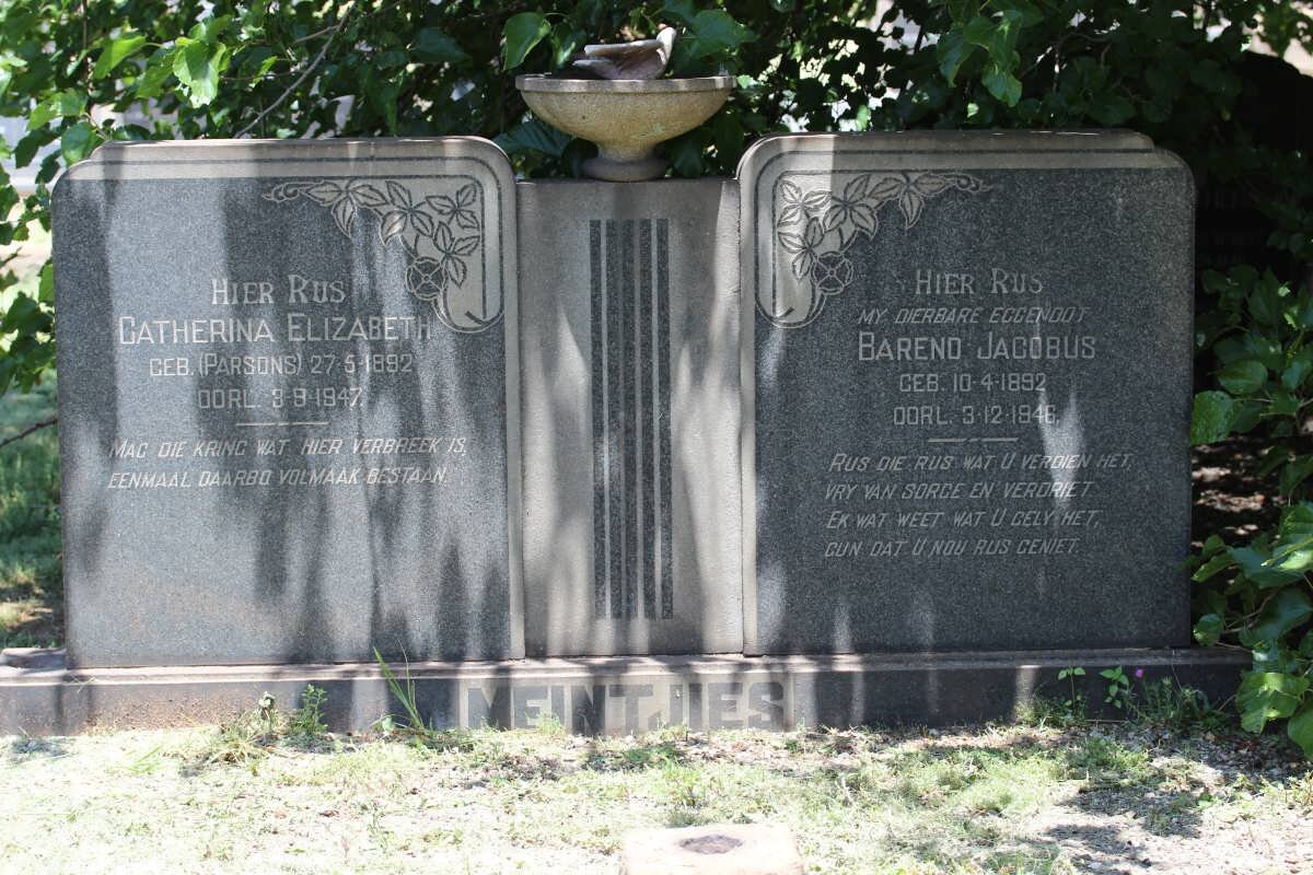 MEINTJIES Barend Jacobus 1892-1946 &amp; Catherina Elizabeth PARSONS 1882-1947