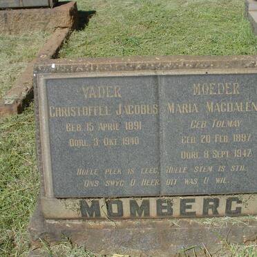MOMBERG Christoffel Jacobus 1891-1940 &amp; Maria Magdalena TOLMAY 1897-1947