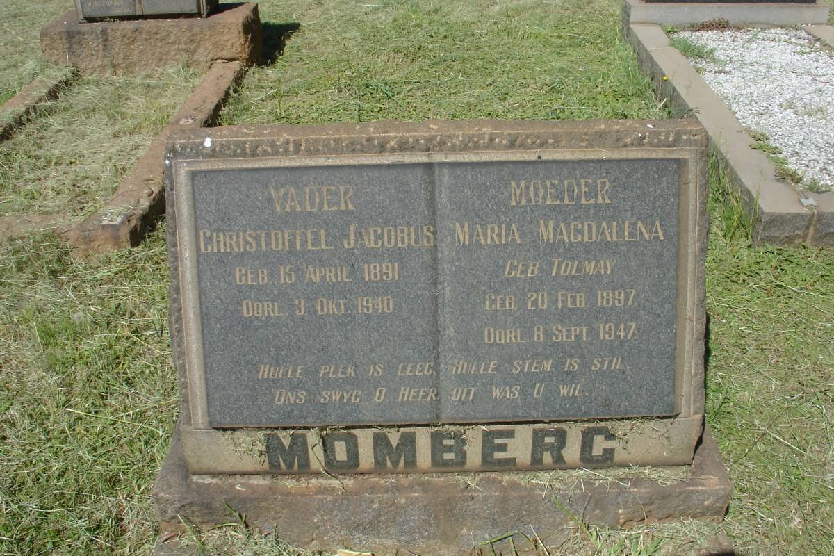 MOMBERG Christoffel Jacobus 1891-1940 &amp; Maria Magdalena TOLMAY 1897-1947