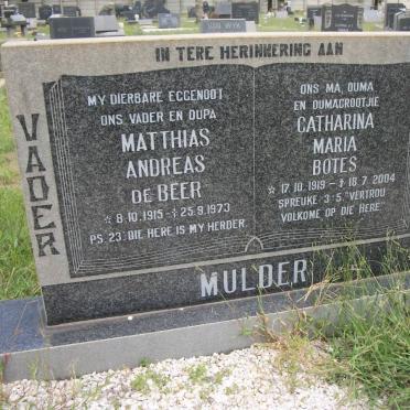MULDER Mathias Andreas De Beer 1915-1973 &amp; Catharina Maria Botes 1919-2004