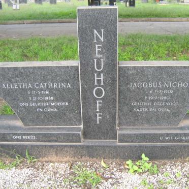 NEUHOFF Jacobus Nicholas 1908-1980 &amp; Alletha Cathrina 1916-1988