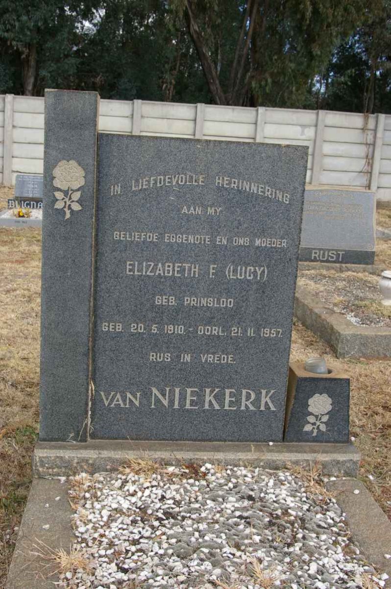 NIEKERK Elizabeth F., van nee PRINSLOO 1910-1957