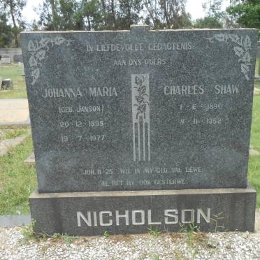 NICHOLSON Charles Shaw 1896-1952 &amp; Johanna Maria JANSON 1895-1977