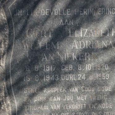 NIEKERK Gert Willem, van 1917-1943 &amp; Elizabeth Adriana 1920-1959