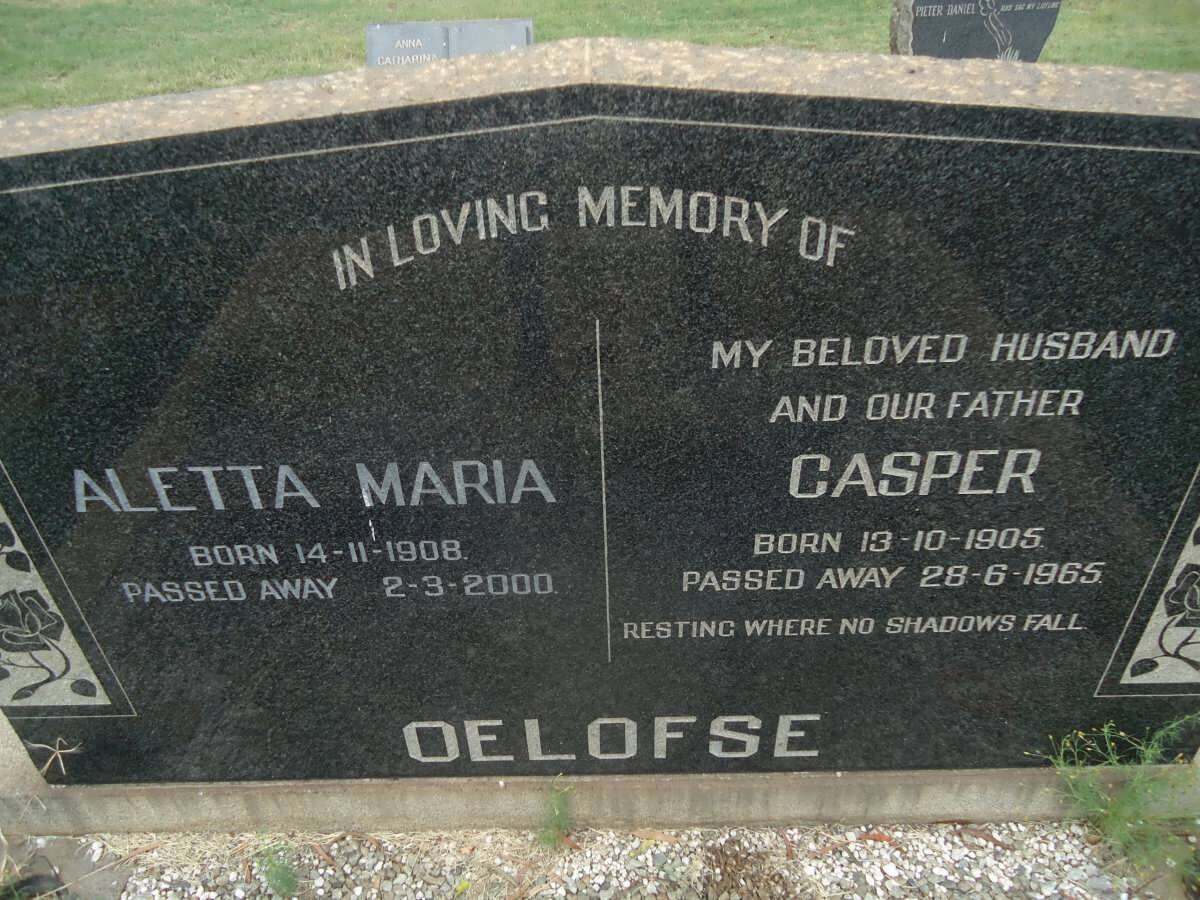 OELOFSE Casper 1905-1965 &amp; Aletta Maria 1908-2000