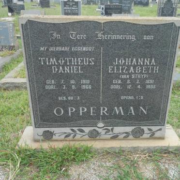 OPPERMAN Timotheus Daniel 1910-1966 &amp; Johanna Elizabeth VAN STRYP 1891-1985