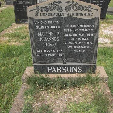 PARSONS Mattheus Johannes 1947-1967