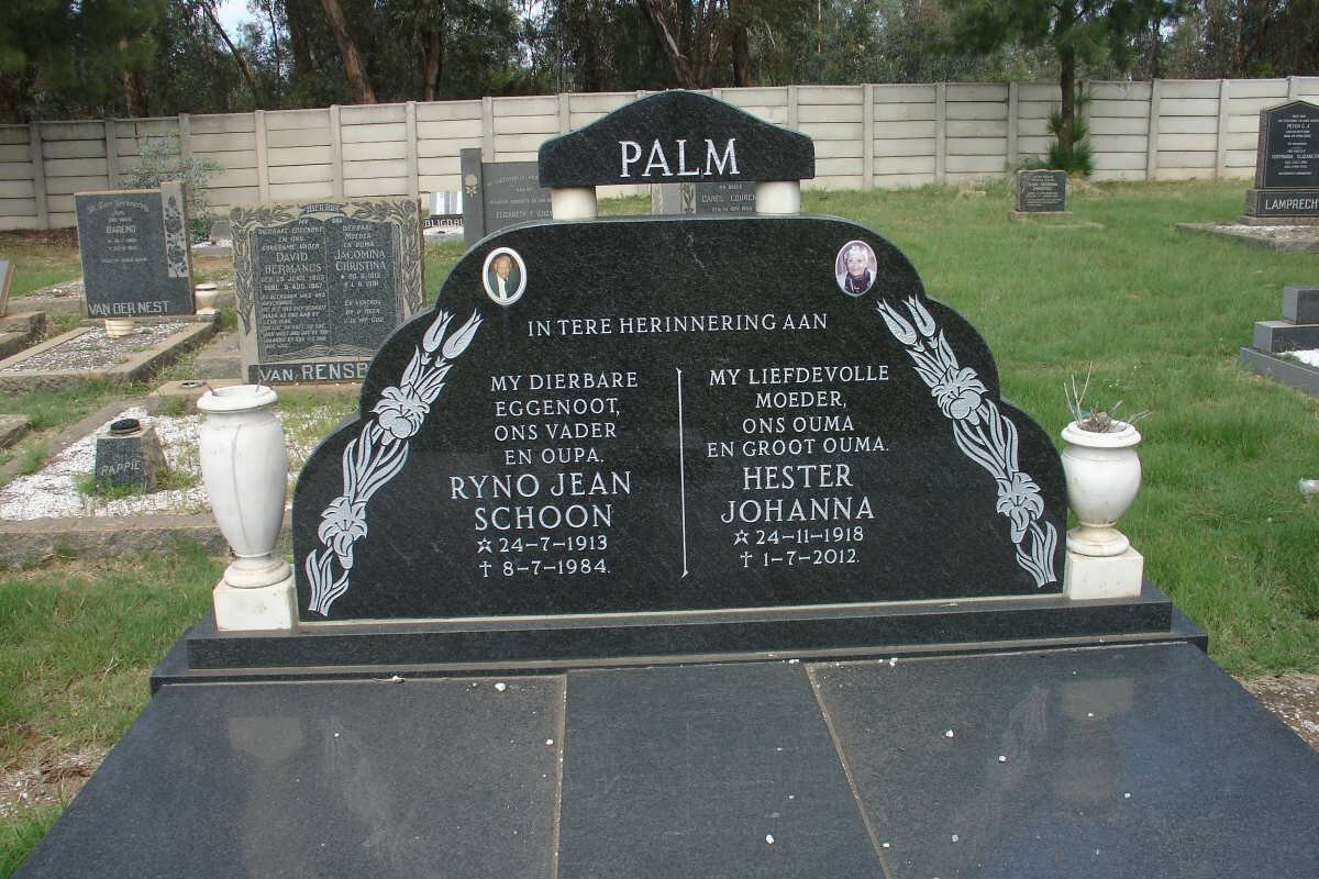 PALM Ryno Jean Schoon 1913-1984 &amp; Hester Johanna 1918-2012