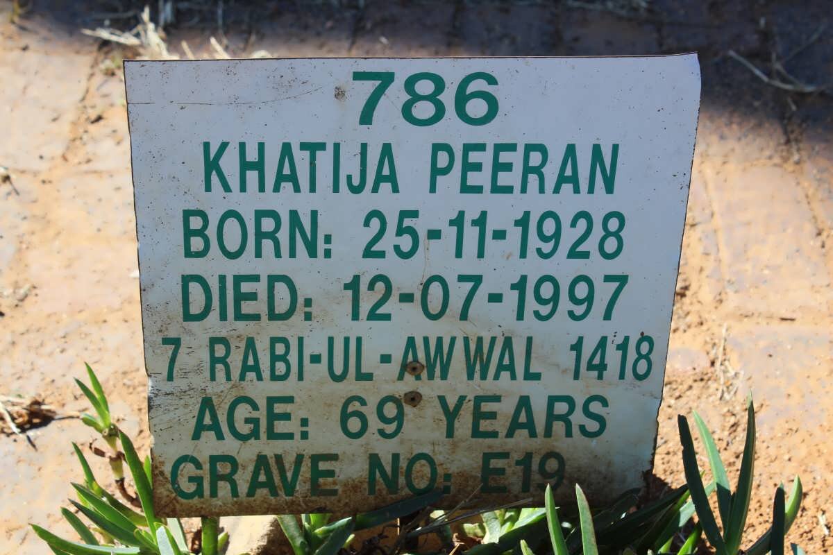 PEERAN Khatija 1928-1997