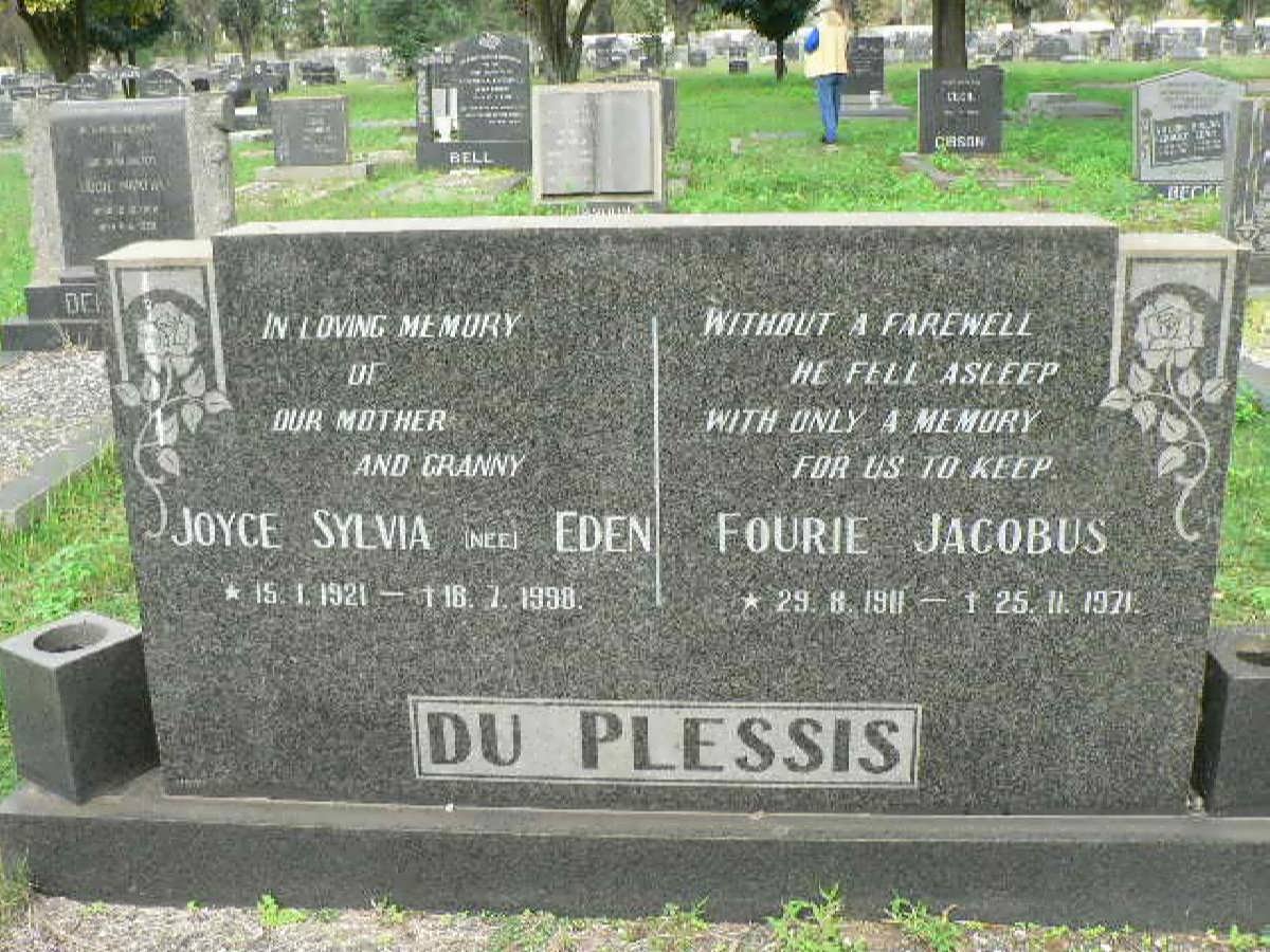 PLESSIS Fourie Jacobus, du 1911-1971 &amp; Joyce Sylvia EDEN 1921-1998