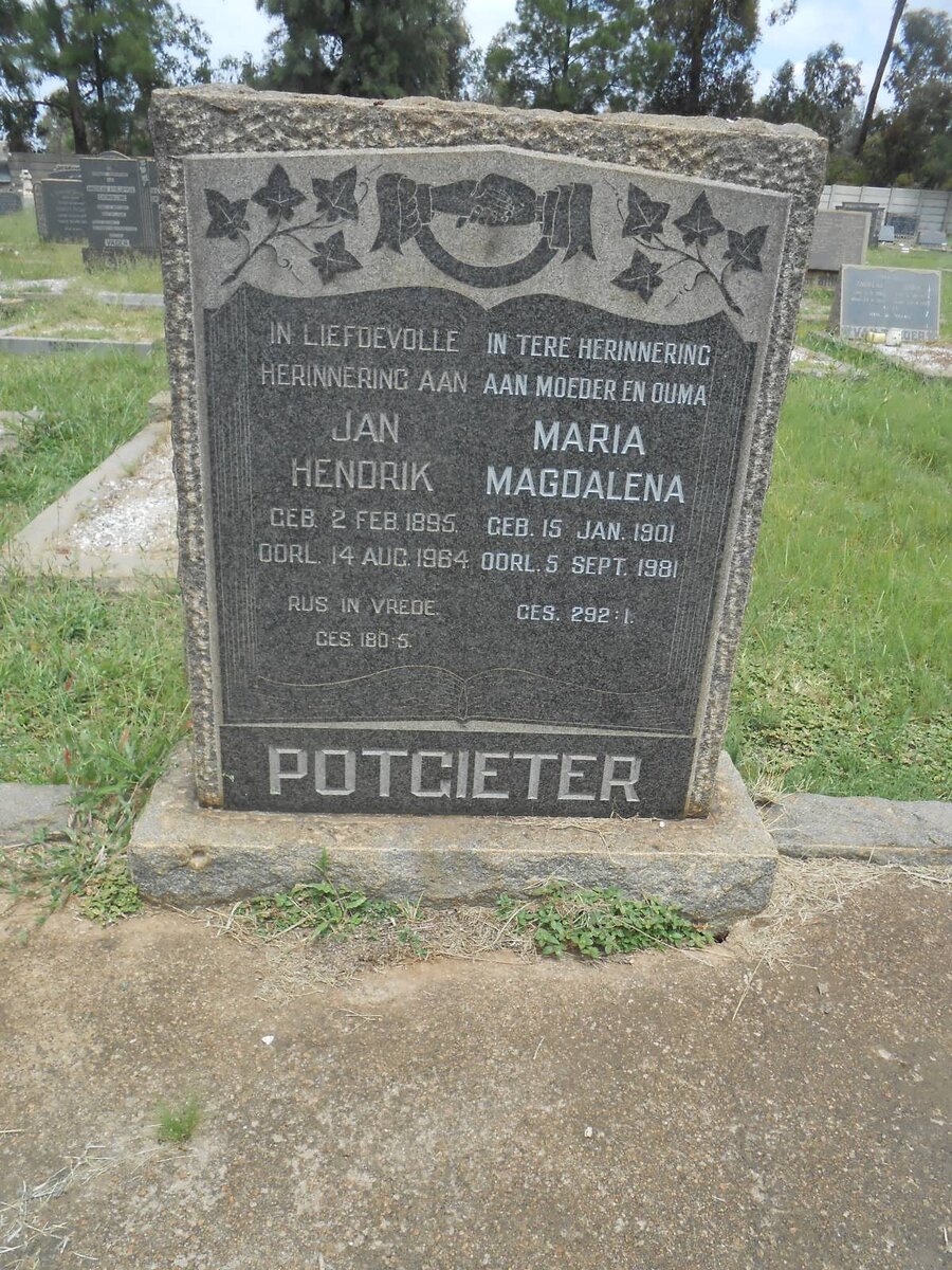 POTGIETER Jan Hendrik 1895-1964 &amp; Maria Magdalena 1901-1981