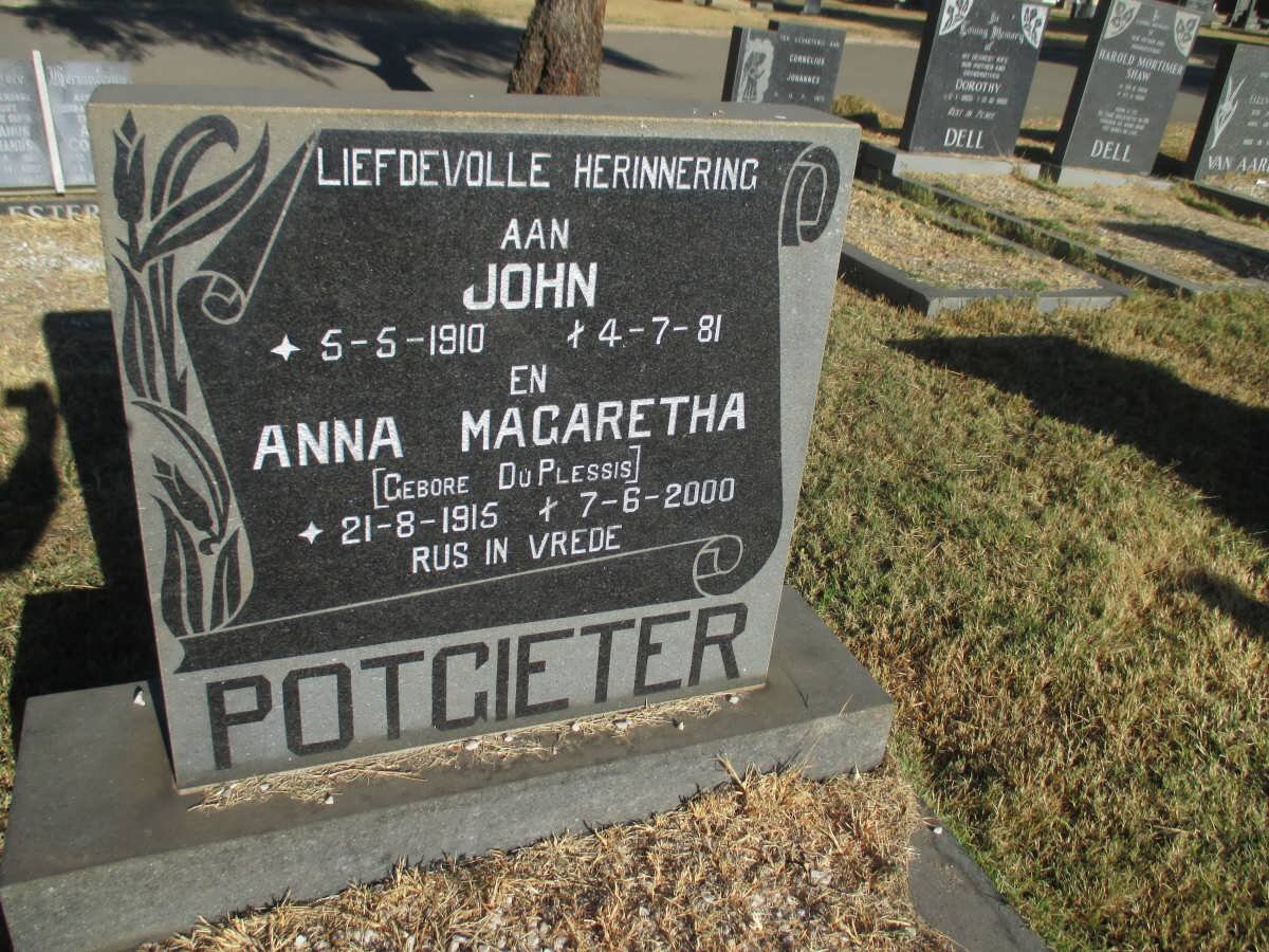 POTGIETER John 1910-1981 &amp; Anna Magaretha DU PLESSIS 1915-2000