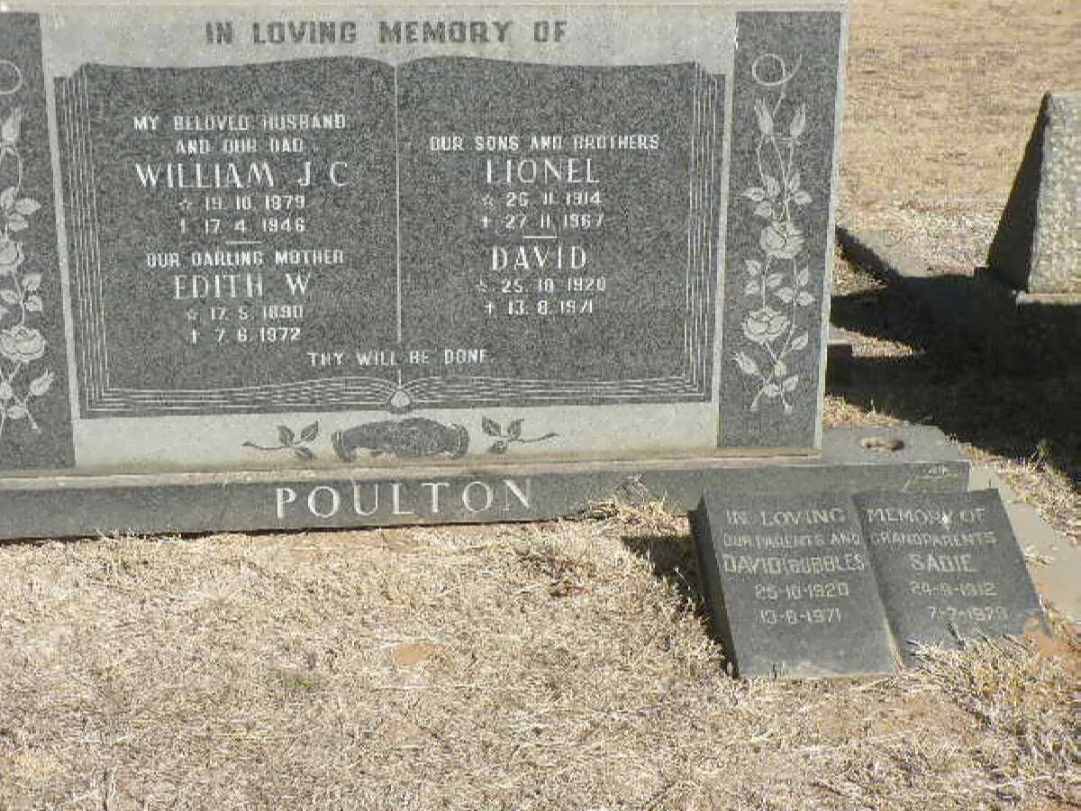 POULTON William J.C. 1879-1946 &amp; Edith W. 1890-1972 :: Lionel 1914-1967 :: David 1920-1971 &amp; Sadie 1912-1973