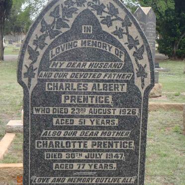 PRENTICE Charles Albert -1926 &amp; Charlotte -1947