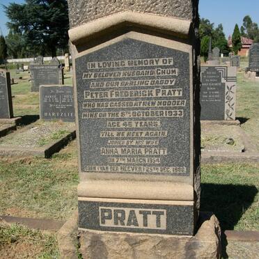 PRATT Peter Frederick -1933 &amp; Anna Maria VAN DER HEEVER 1886-1954