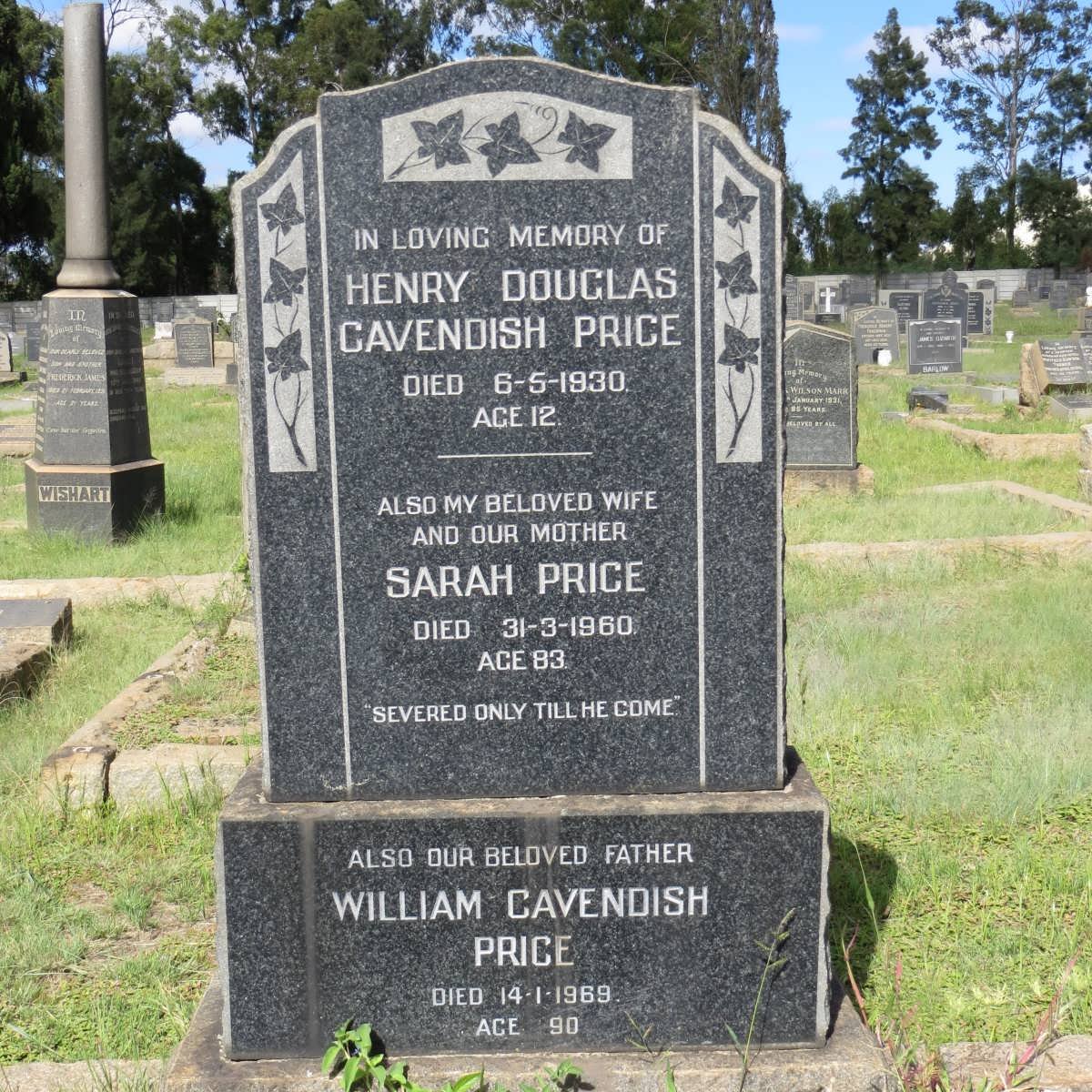 PRICE William Cavendish -1969 &amp; Sarah -1960 :: PRICE Henry Douglas Cavendish -1930