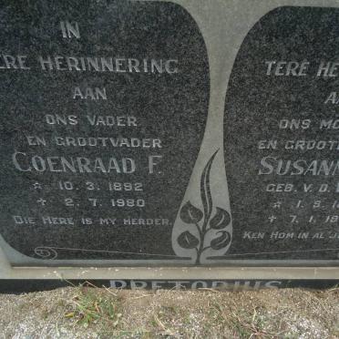 PRETORIUS Coenraad F. 1892-1980 &amp; Susanna L. VAN DER WALT 1893-1980