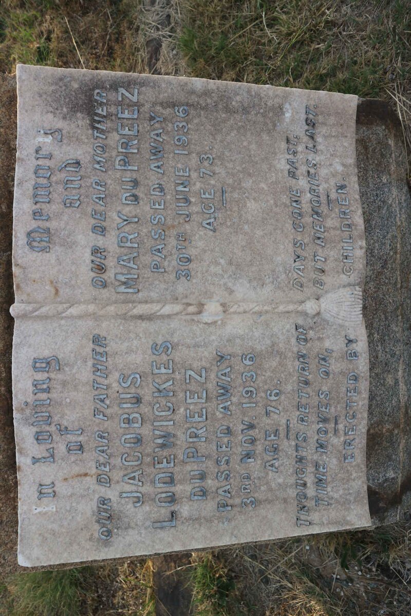 PREEZ Jacobus Lodewickes, du -1936 &amp; Mary -1936