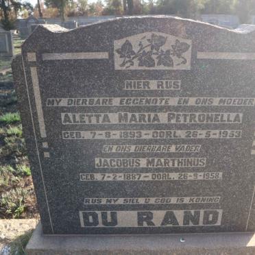 RAND Jacobus Marthinus, du 1887-1958 &amp; Aletta Maria Petronella 1893-1953