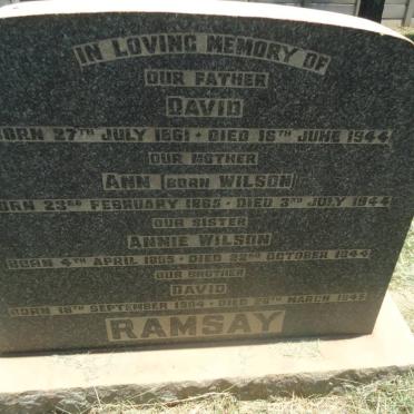 RAMSEY David 1861-1944 &amp; Ann WILSON -1944 :: RAMSAY Annie 1885-1944 :: RAMSEY David 1904-1945