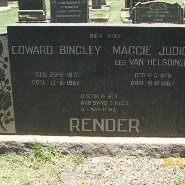 RENDER Edward Bingley 1870-1967 &amp; Maggie Judick VAN HELSDINGEN 1879-1964
