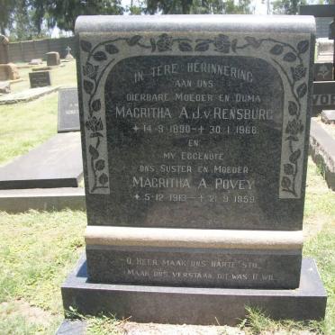 RENSBURG Magritha A., Janse van 1890-1966 :: POVEY Magritha A. 1913-1959