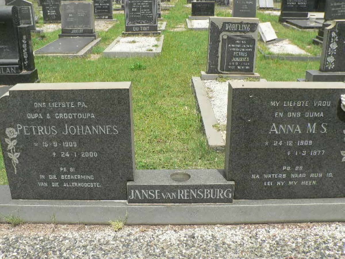 RENSBURG Petrus Johannes, Janse van 1909-2000 &amp; Anna M.S. 1909-1977