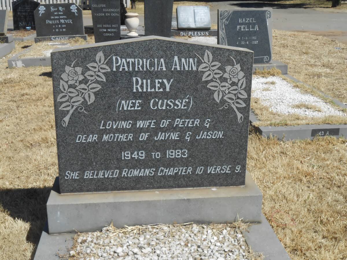RILEY Patricia Ann nee CUSSÉ 1949-1983