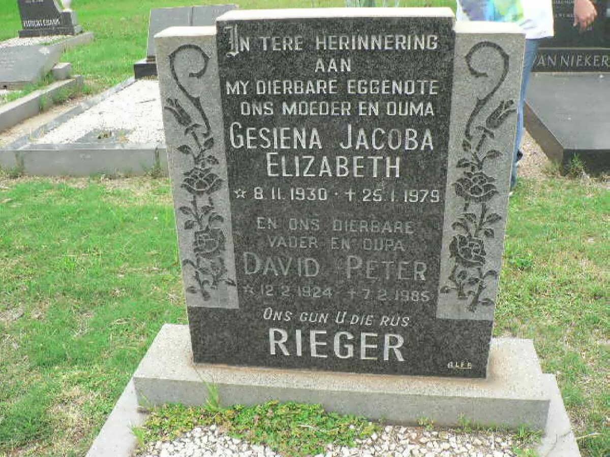 RIEGER David Peter 1924-1985 &amp; Gesiena Jacoba Elizabetjh 1930-1979