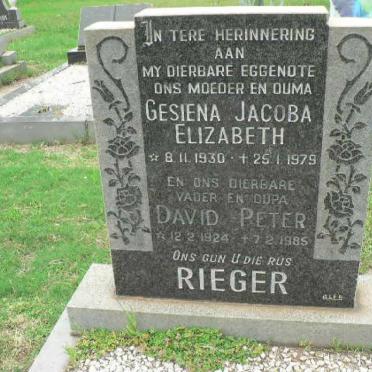 RIEGER David Peter 1924-1985 &amp; Gesiena Jacoba Elizabetjh 1930-1979