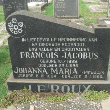 ROUX Francois Jacobus, le 1889-1956 &amp; Johanna Maria PIENAAR 1894-1969