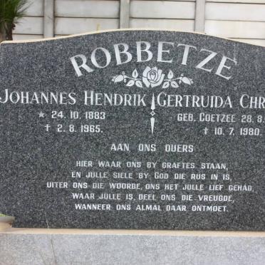 ROBBERTZE Johannes Hendrik 1883-1965 &amp; Gertruida Christina COETZEE 1891-1980