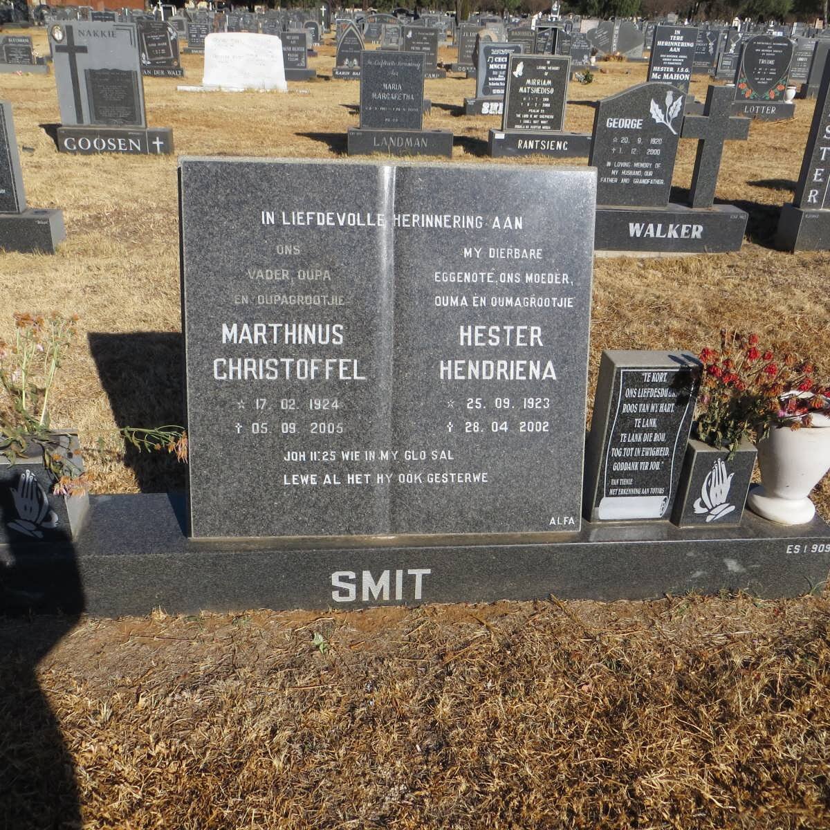 SMIT Marthinus Christoffel 1924-2005 &amp; Hester Hendriena 1923-2002