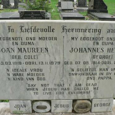SNYMAN Johannes Hendrik 1914-1999 &amp; Joan Maureen COLE 1918-1979