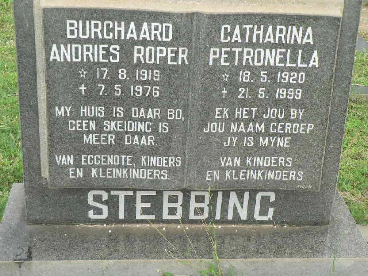 STEBBING Burchaard Andries Roper 1919-1976 &amp; Catharina Petronella 1920-1999