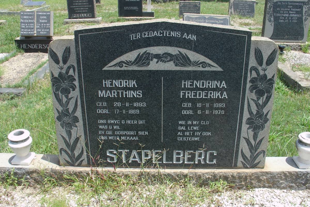 STAPELBERG Hendrik Marthins 1893-1969 &amp; Hendrina Frederika 1893-1978