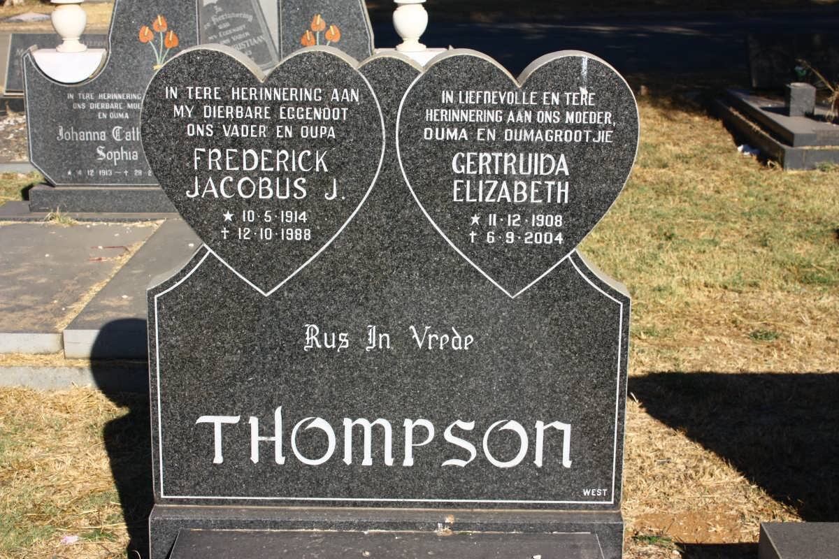 THOMPSON Frederick Jacobus J. 1914-1988 &amp; Gertruida Elizabeth 1908-2004