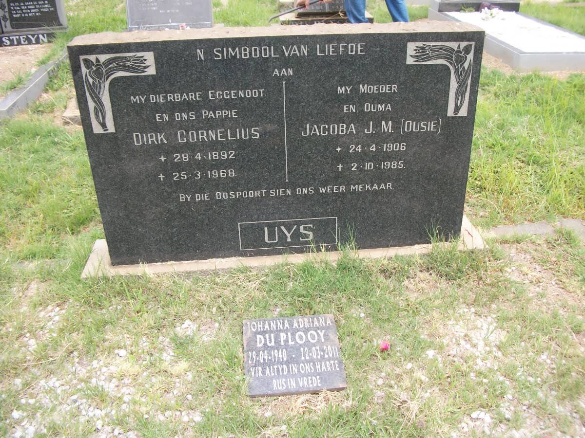 UYS Dirk Cornelius 1892-1968 &amp; Jacoba J.M. 1906-1985