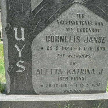 UYS Cornelis Janse 1923-1979 &amp; Aletta Katrina J. PRINS 1911-1988
