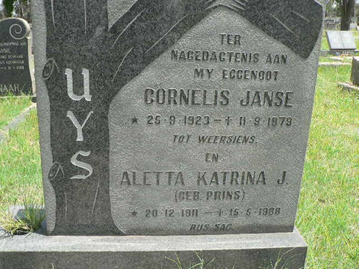 UYS Cornelis Janse 1923-1979 &amp; Aletta Katrina J. PRINS 1911-1988